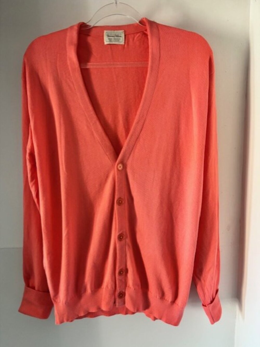 Norman Hilton John Smedley Sea Island Cotton Cardigan Vintage Coral England Knit